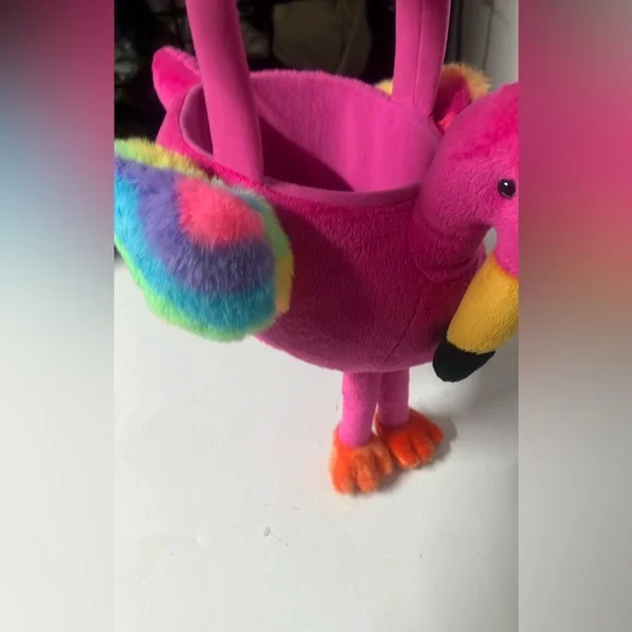 Pink Flamingo Plush Egg Basket with Rainbow Wings - Picture 7 of 8
